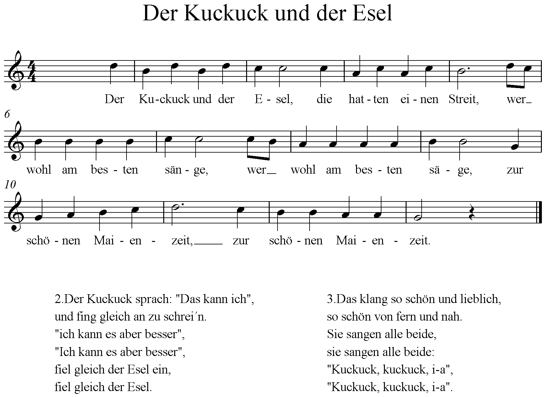 Noten der Kuckuck und der Esel